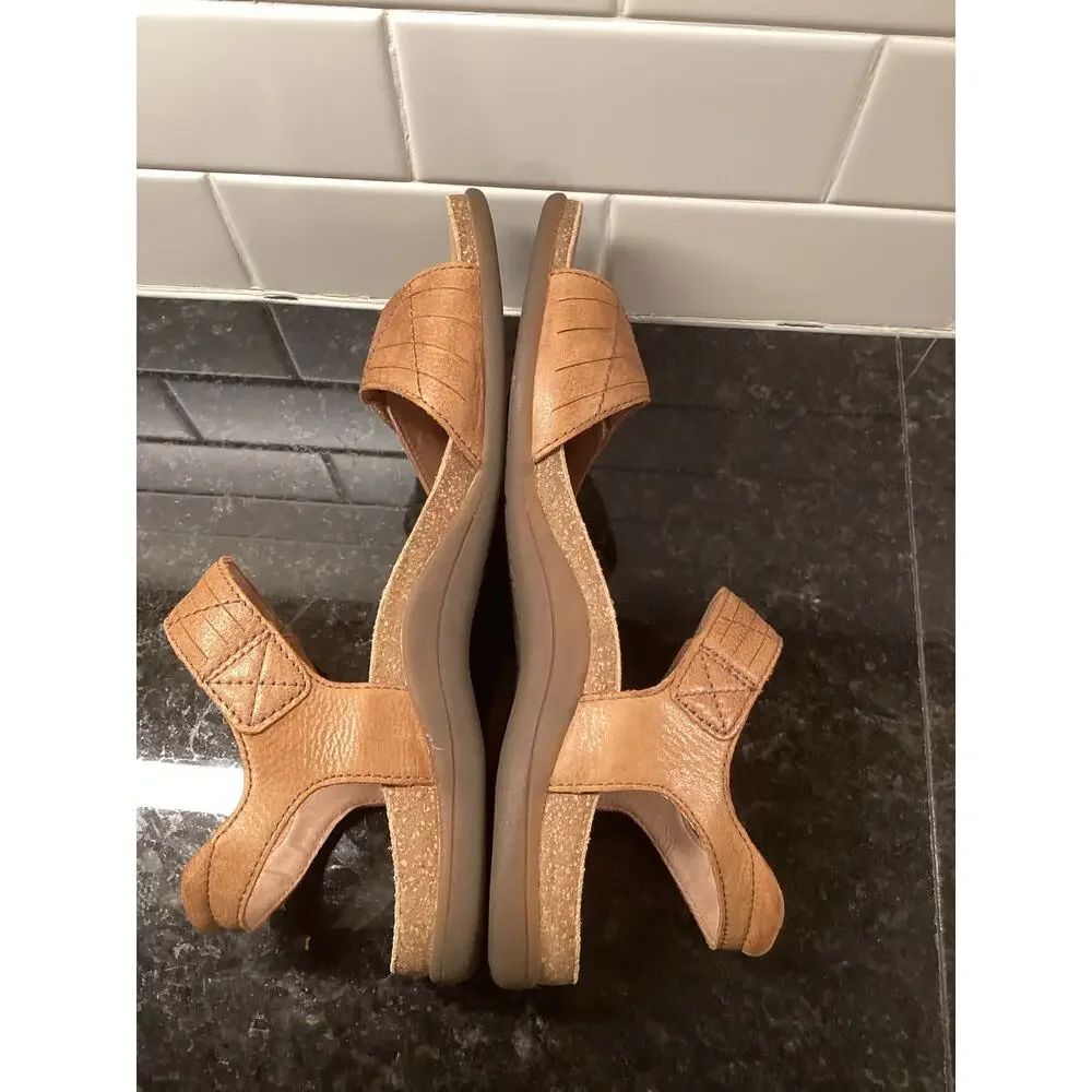 Taos Pioneer Women’s Leather Ankle Strap Slingback Sandals Brown Size 9 - Picture 8 of 10